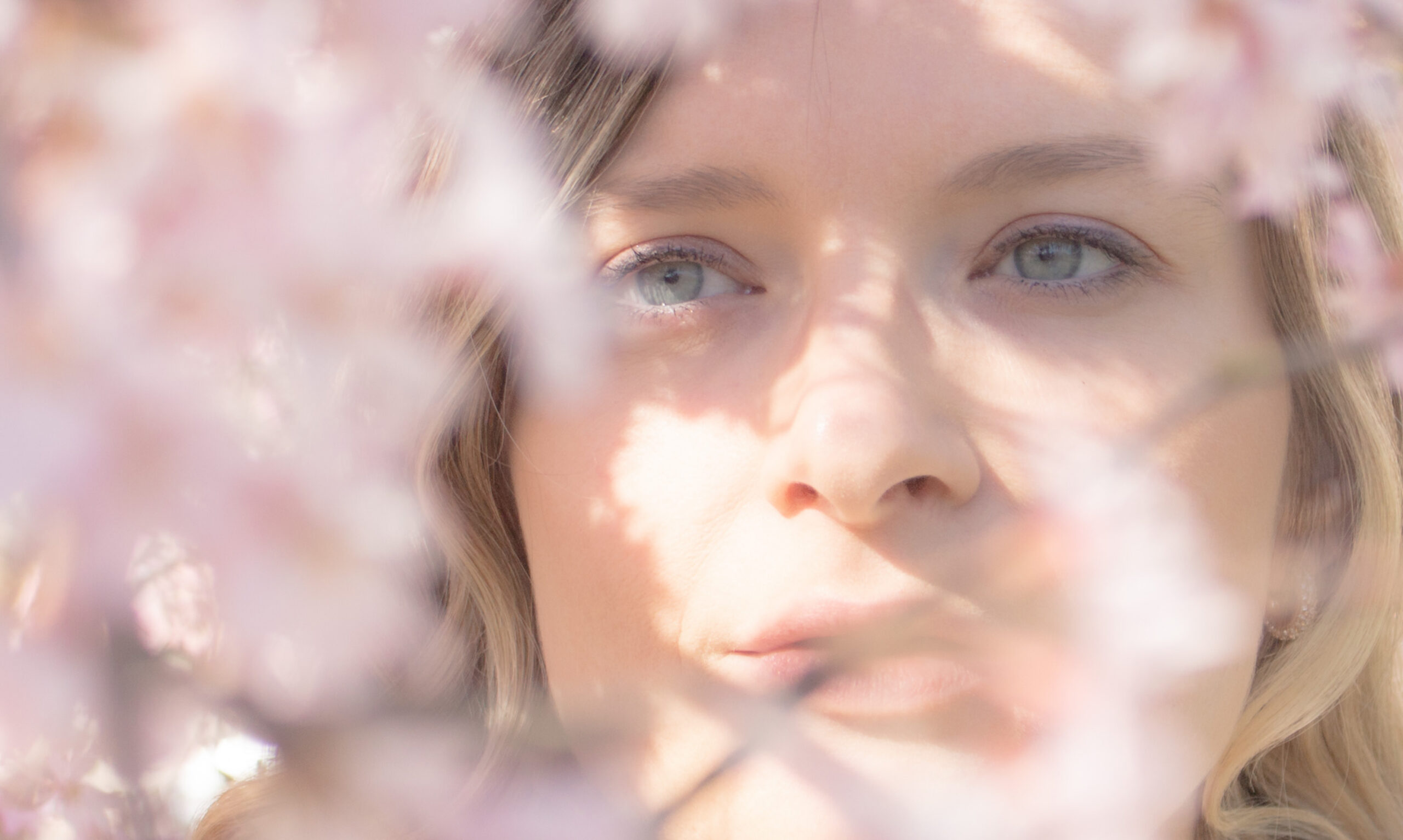 Nahes Portrait zwischen zarten Kirschbl&uuml;ten